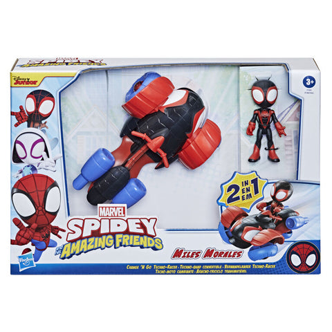 Marvel Spidey and His Amazing Friends Change 'N Go Techno-Racer Vehicle And Miles Morales